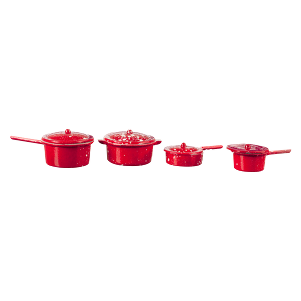 1 Inch Scale Red Spatter Dollhouse Pots and Pans Set