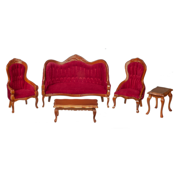 1 Inch Scale Dollhouse Victorian Living Room Set in Red Velvet