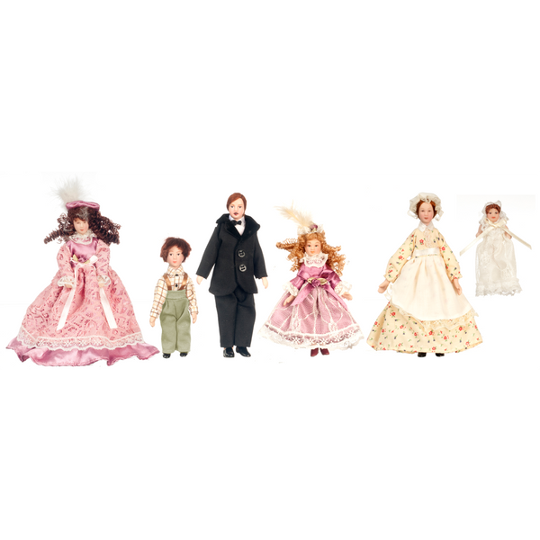 1 Inch Scale Victorian Dollhouse Family of Five Plus Maid