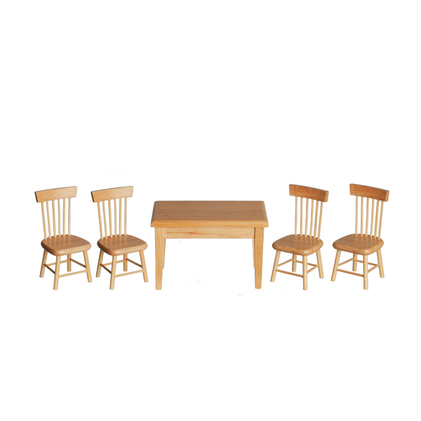 1 Inch Scale 5 Piece Oak Dollhouse Dining Room Set