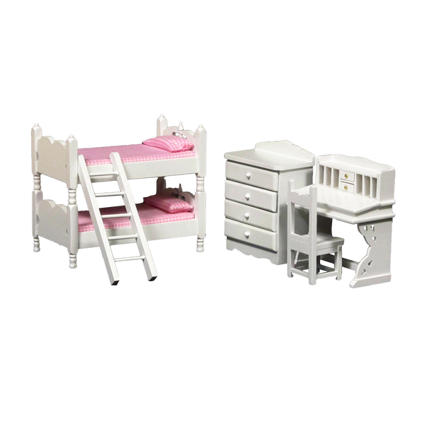 Scale Dollhouse Bunk Beds Set with Pink Bedding