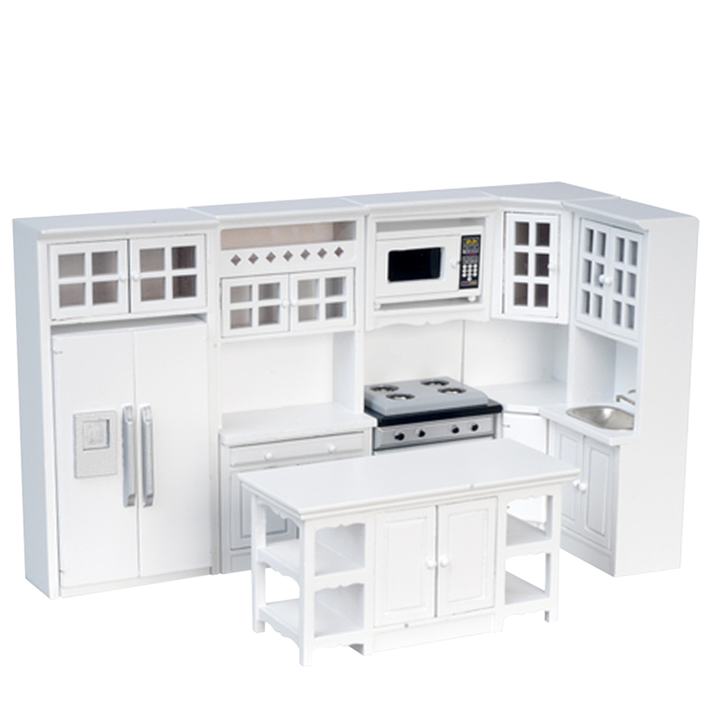 8 Piece White Dollhouse Kitchen Set