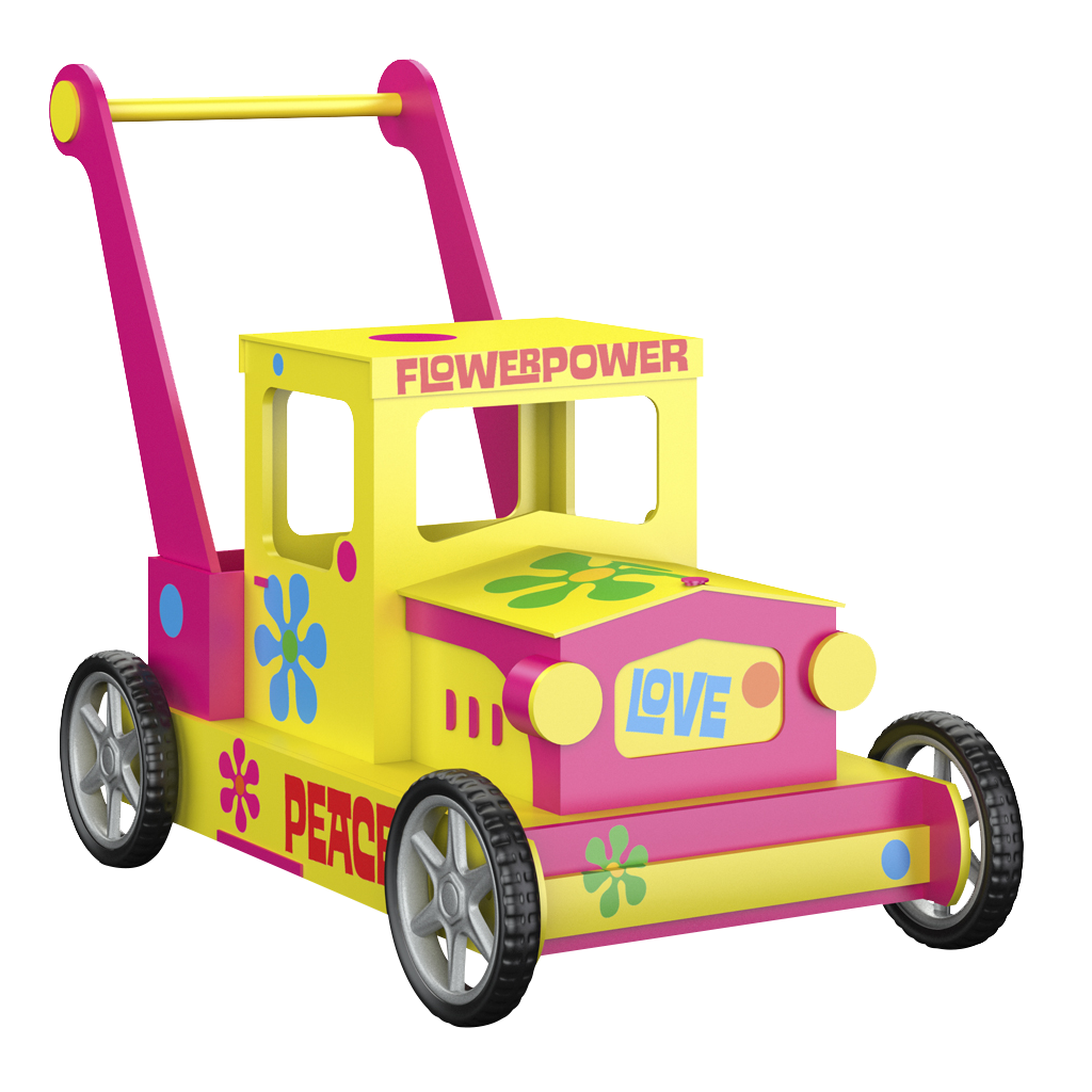 unfinished doll houses tow truck with "Flower Power" and "Love" motifs in a 60s style design.